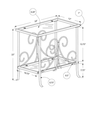 English Elm Accent Table Elegant Scroll Metal Frame with Two Tempered Glass Surfaces for Living Room Décor, Versatile End Nightstand 24x12x22 inches Silver 26 L x 26 W x 5 H B2710P219192