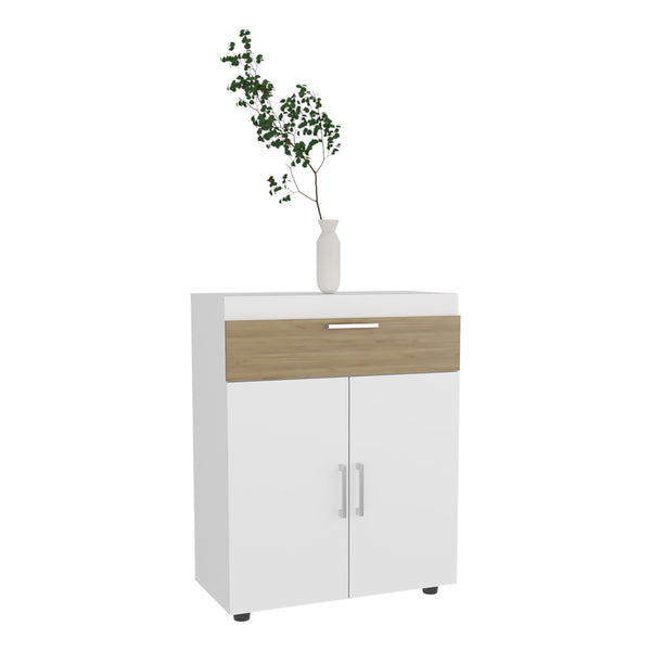 English Elm Shoe Modern 3‑Door Concealed Shoe Cabinet with 3 Shelves, Sturdy Legs, Compact Engineered Wood Storage White + Light Oak 37.01 L x 28.35 W x 3.94 H B097P350292