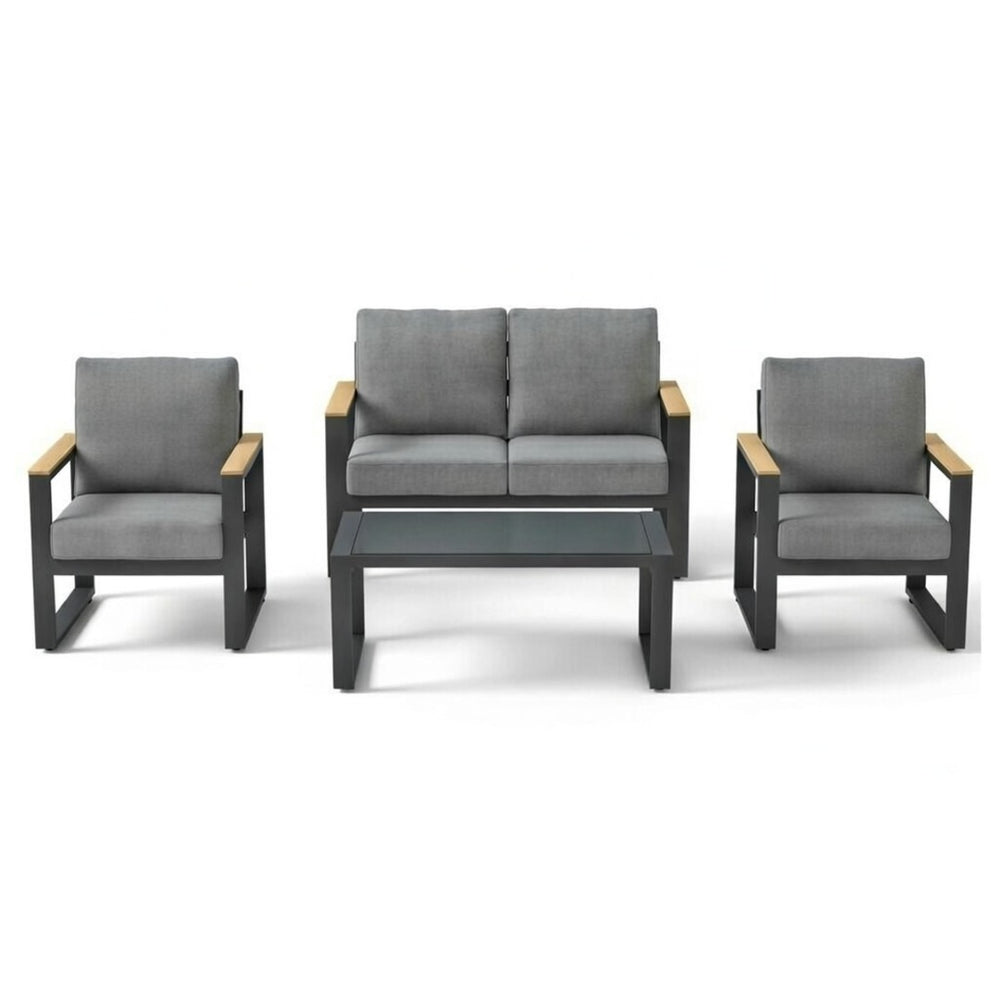 English Elm All-weather Aluminum Patio Conversation Set with Deep Cushions and Tempered Glass Table Gray B082S00113