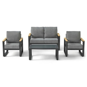 English Elm All-weather Aluminum Patio Conversation Set with Deep Cushions and Tempered Glass Table Gray B082S00113