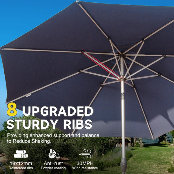 English Elm 9FT Patio Umbrella with Crank & Tilt, 180G UV‑Resistant Waterproof Canopy, Wind‑Vent, 8 Ribs Navy Blue W1859P195945