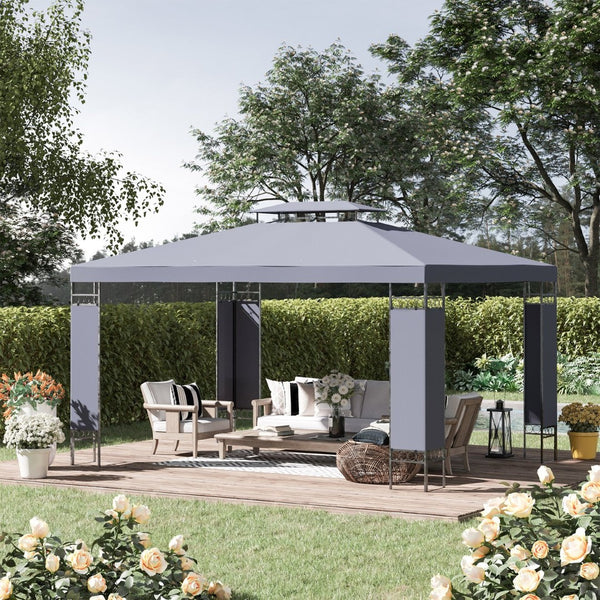 English Elm Outsunny 10' X 13' Double Roof Patio Gazebo Canopy - Stylish Outdoor Shelter For Garden & Entertaining W2225P200638-GIGA