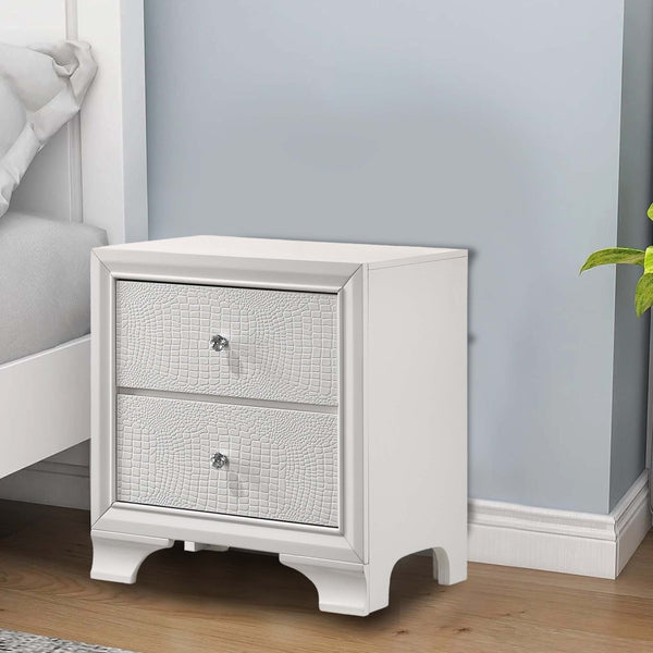 English Elm Wood and Metal Two Drawer Nightstand with Felt Lined Storage for Modern Bedrooms B056P416807