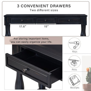 English Elm Trexm Distressed Entryway Console Table Three Drawers Open Shelf Mediterranean Wood Espresso N715P372052B