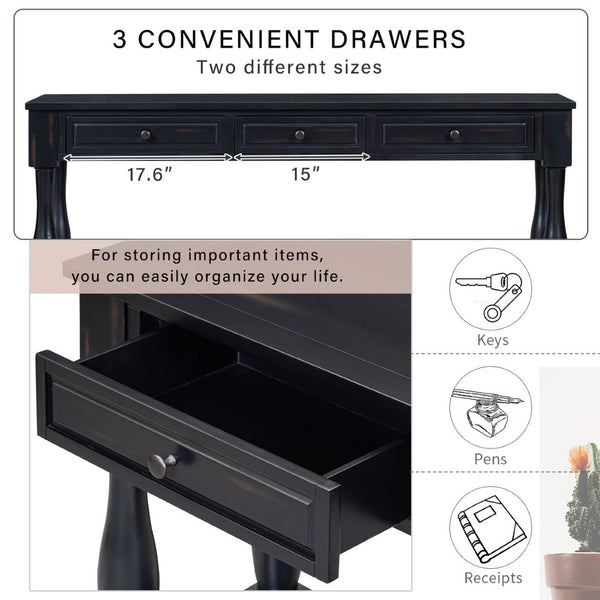 English Elm Trexm Distressed Entryway Console Table Three Drawers Open Shelf Mediterranean Wood Espresso N715P372052B