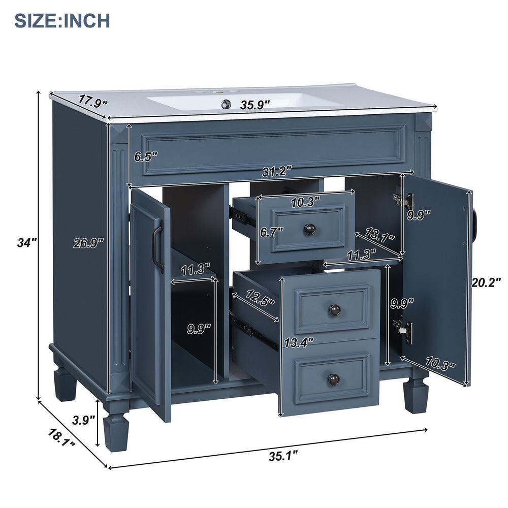 English Elm 36'' Modern Bathroom Vanity With Black Ceramic Sink, Soft-Closing Doors & Drawers, Stylish Storage N710P230231C