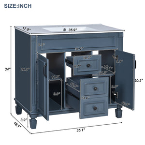 English Elm 36'' Modern Bathroom Vanity With Black Ceramic Sink, Soft-Closing Doors & Drawers, Stylish Storage N710P230231C