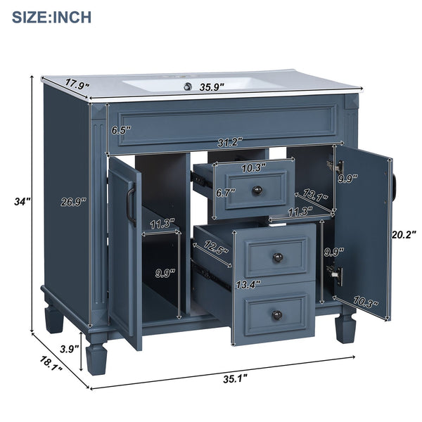 English Elm 36'' Modern Bathroom Vanity With Black Ceramic Sink, Soft-Closing Doors & Drawers, Stylish Storage N710P230231C