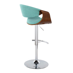 English Elm Curvo Mid-Century Modern Adjustable Barstool Set Of 2 With Chrome Base, Teal Fabric & Walnut Wood B202S00808