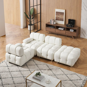 English Elm A 90.60-inch Leathaire Fabric White Sofa – Waterproof, Stain & Cat Scratch Resistant, Space-Saving Four-Seater W1658S00157