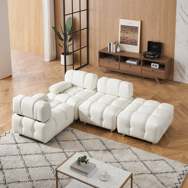 English Elm A 90.60-inch Leathaire Fabric White Sofa – Waterproof, Stain & Cat Scratch Resistant, Space-Saving Four-Seater W1658S00157