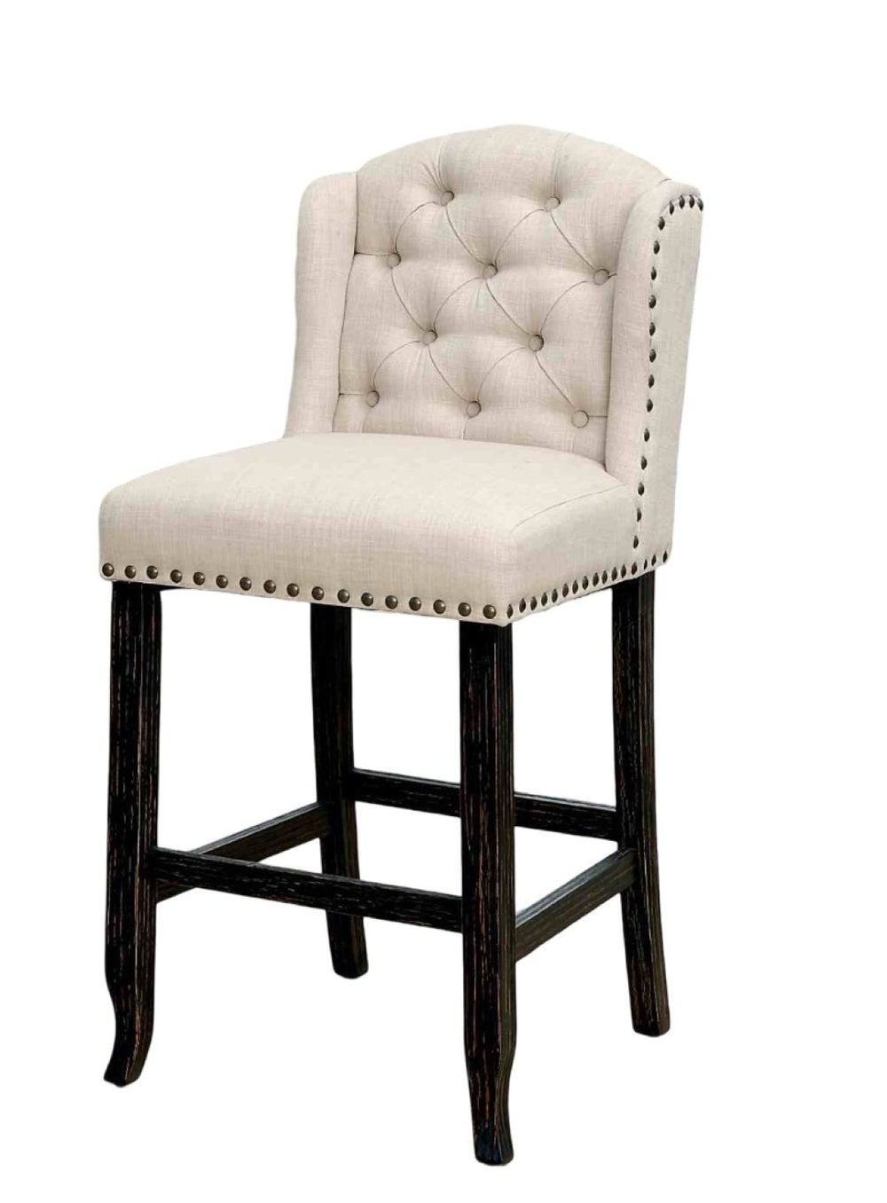 English Elm Rustic 2Pc Counter Height Chair Set - Distressed Antique Black & Beige Wingback Dining Comfort B2741P408895-GIGA