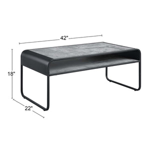 English Elm Metal Frame Coffee Table With Open Shelf – Industrial-Modern Design In Concrete Gray & Black Finish B016P323362