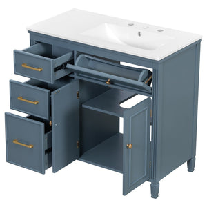 English Elm [video] 36 Inch Freestanding Bathroom Vanity Ceramic Sink Acacia Legs Gray Blue Cabinet N759P284623C