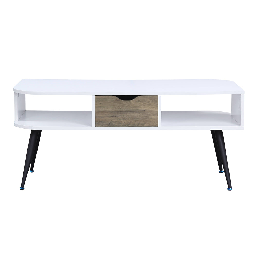 English Elm Halima Modern White & Black Coffee Table with Drawer, 2 Open Shelves, Metal Legs, Durable Finish B2726P287756
