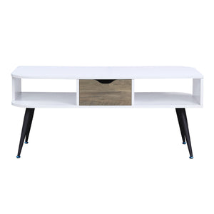 English Elm Halima Modern White & Black Coffee Table with Drawer, 2 Open Shelves, Metal Legs, Durable Finish B2726P287756