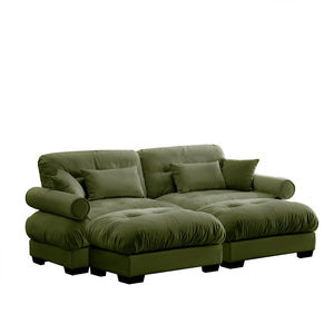 English Elm Over Size Modern Two-Seater Sofa With Ottoman, Olive Green Velvet, Stylish Comfort & Flexibility W714S01106-GIGA
