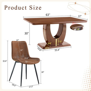 English Elm One Modern 7 Piece Dining Set 63 Inch Table Dark Wood Grain Top Brown Fabric Chairs W1151S04406