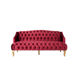 English Elm Comfy Velvet Tufted Three Seat Sofa with Rolled Arms Mid Century Modern Living Room Wine Red N760P178601J