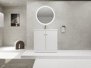 English Elm 36" Freestanding Bathroom Vanity with Resin Sink, Soft-Close Doors, Adjustable Shelf & Metal Handles White W999S00273