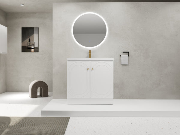 English Elm 36" Freestanding Bathroom Vanity with Resin Sink, Soft-Close Doors, Adjustable Shelf & Metal Handles White W999S00273