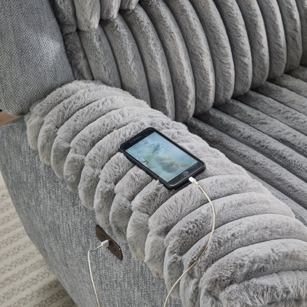 English Elm M079 Power Reclining Sofa & Loveseat Set In Soft Grey Fabric - Ultimate Comfort & Tech Features W1805S00105