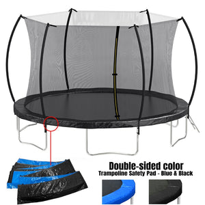 English Elm 14ft Trampoline with Curved Pole Enclosure Net Galvanized Frame and Safety Ladder W285P236466