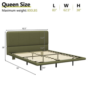 English Elm Christopher Knight Home® - Floating Bed Frame with LED Lights, Modern PU Leather Platform Queen Bed, Floating Design, Easy Cleanability and Assembly Green 63 L x 21 W x 7 H N761P205941G