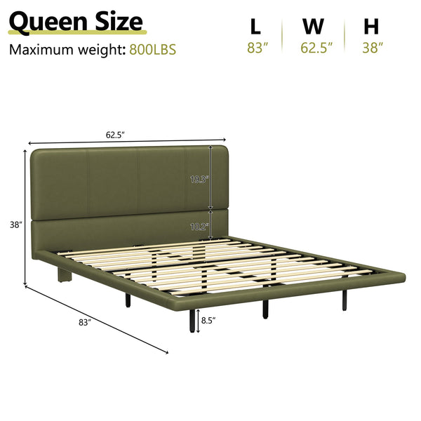 English Elm Christopher Knight Home® - Floating Bed Frame with LED Lights, Modern PU Leather Platform Queen Bed, Floating Design, Easy Cleanability and Assembly Green 63 L x 21 W x 7 H N761P205941G