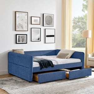 English Elm Queen Boucle Tufted Daybed Sofa with Storage Drawers Eucalyptus Frame Guest Room Blue W1413S00179