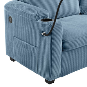 English Elm 72.8" Corduroy Sleeper Sofa Loveseat with Full Mattress, USB Charging, Cup Holders, Storage Pockets Navy Blue N719P208880C