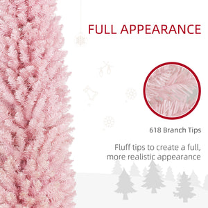 English Elm Homcom 8' Tall Slim Pink Noble Fir Christmas Tree With 300 Led Lights - Elegant Holiday Decor! W2225P249658