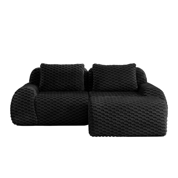 English Elm 82" Modular L-shaped Sectional Sofa Flannelette Upholstered with Movable Ottoman Living Room Black W714S01531