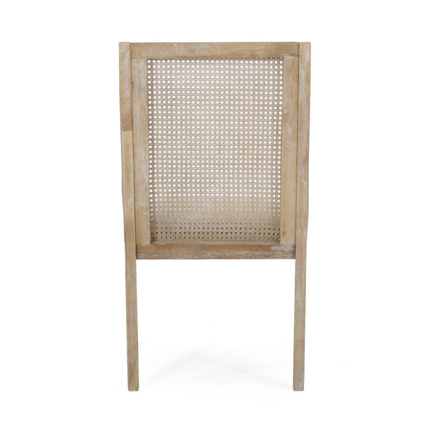 English Elm Dining Chair Set of 2 Rubberwood Cane Webbing Back Upholstered Farmhouse Style Beige N771P388970G