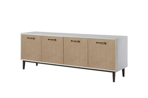 English Elm 80" Console Vanilla White Two-Tone Solid Wood & MDF TV Stand with Soft-Close Doors, Adjustable Shelves and Textured Grain Design B2699P373667