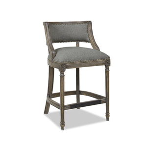 English Elm Jennifer Taylor Home - Paris 26.5" Farmhouse Counter Height Bar Stool with Upholstered Linen Seat, Hardwood Frame, Brass Footrest Gray B2719P238378