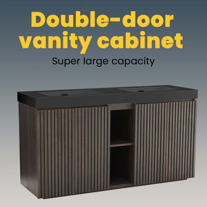 English Elm Galan60F" Smoked Oak Freestanding Bathroom Vanity With Soft-Close Doors & Sleek Black Sink Basin W1865S00154