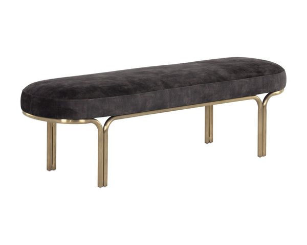Sunpan Gwen Elegant Oval Bench with Gold Iron Frame - Stylish, Functional Accent for Any Space Nono Shitake
