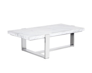 Sunpan Tribecca Marble Coffee Table - Elegant White Design with Stainless Steel Base for Modern Living Spaces