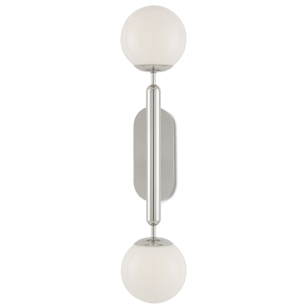 Barbican Double-Light Nickel Wall Sconce - Modern Glass Globe Design for Stylish Bathroom Lighting
