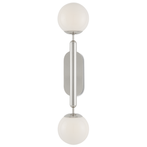 Barbican Double-Light Nickel Wall Sconce - Modern Glass Globe Design for Stylish Bathroom Lighting
