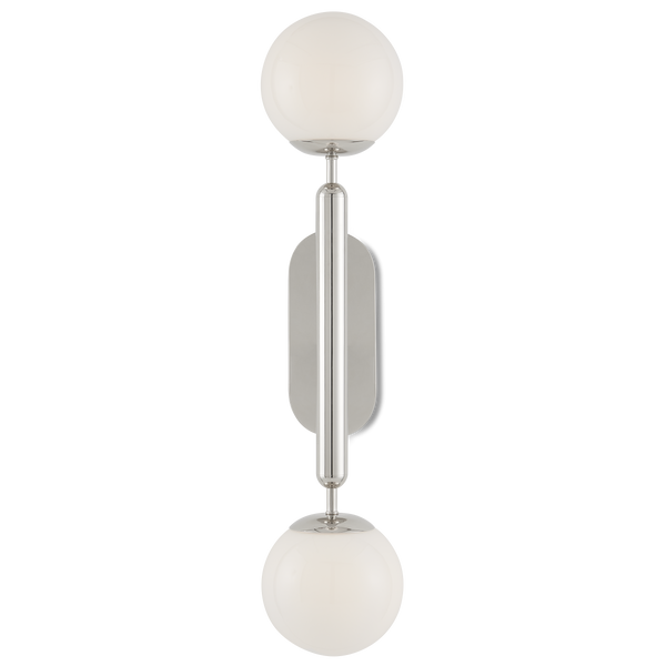 Barbican Double-Light Nickel Wall Sconce - Modern Glass Globe Design for Stylish Bathroom Lighting