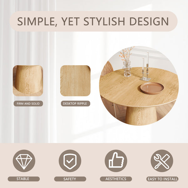 English Elm 43 inch circular dining table with minimalist MDF grain finish, sturdy Nordic base, quick 10–15min assembly, elegant family centerpiece Wood W1727S00021