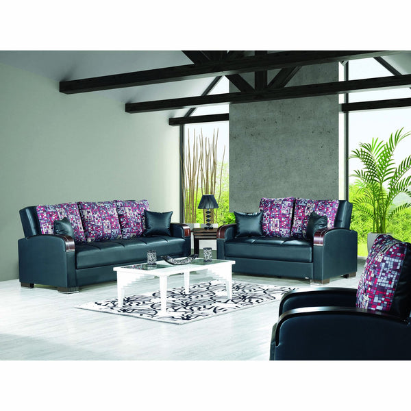 English Elm PrimeNest Mobilon Convertible Upholstered Loveseat with Storage & Sleeper, Black PU, Space-Saving Comfort B030P281797