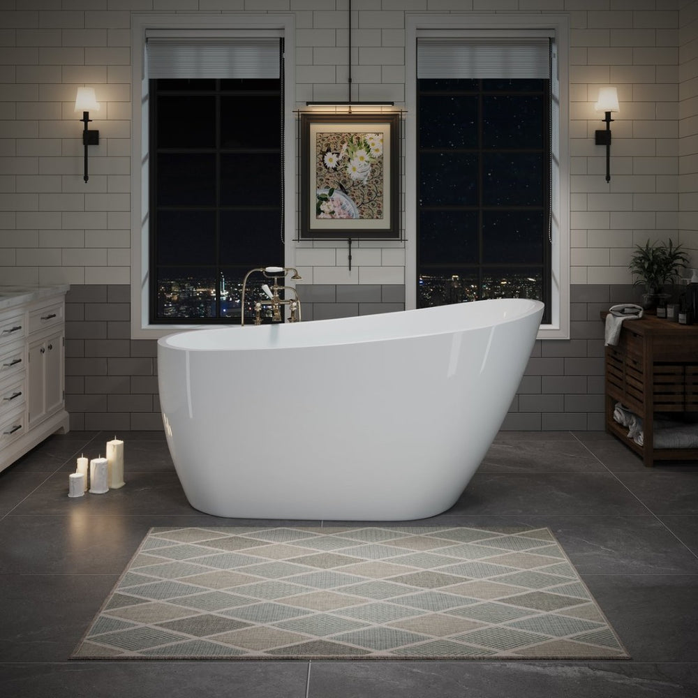 English Elm 55" Acrylic Freestanding Soaking Tub Glossy White Spa Style Deep Basin Bath W1920P386218