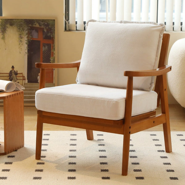English Elm Cute Fabric Armchair Solid Wood Frame Compact Upholstered Seat for Bedroom or Apartment White W2105P420762
