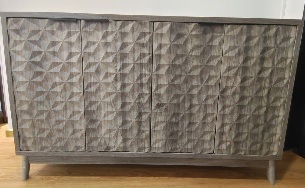 English Elm Modern Sideboard Buffet Cabinet with Diamond Relief Doors, Ample Storage, Sleek Artful Design for Home Gray W1706P235653