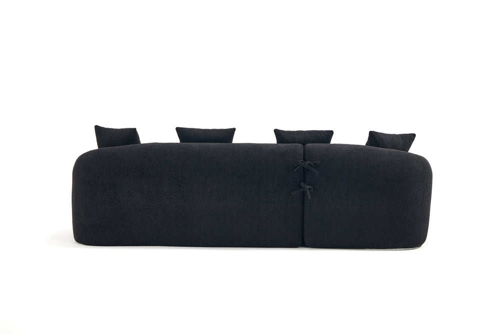 English Elm Compression L-Shape Sectional Sofa with Curved Chaise — Black Chenille Modular Sleeper, 30D Foam Comfort W2231S00043