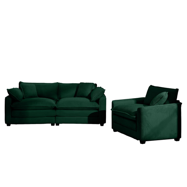 English Elm Modern Corduroy Two-Piece Sofa Set with Memory Foam Comfort, Retro-Modern Design, Easy Assembly Green W714S00809