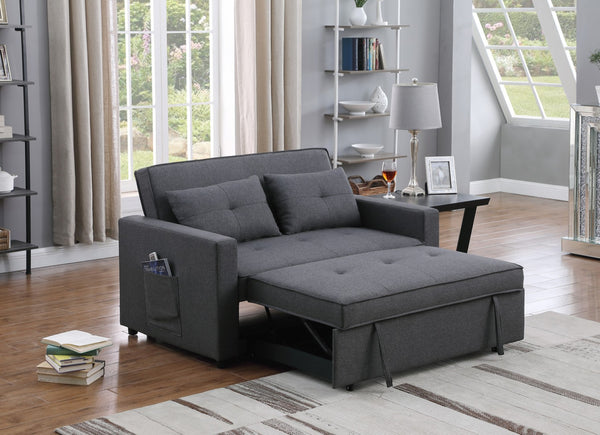English Elm Zaira Linen Convertible Sleeper Loveseat with Side Pocket for Small Spaces Dark Gray B2749S00191
